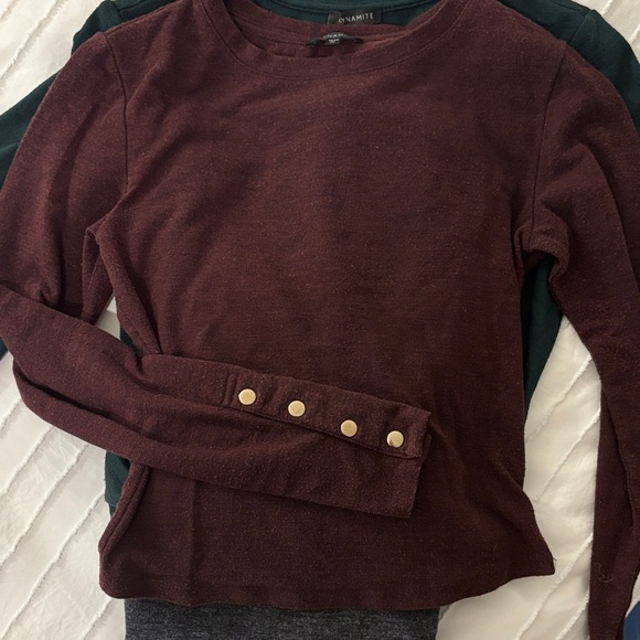 4 Dynamite Crewneck Sweaters; Mustard, Dark Green, Maroon, Charcoal - Picture 4 of 4